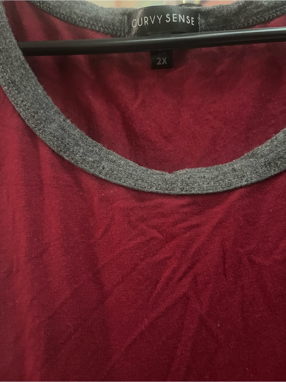 Curvy Sense 2X Burgundy Tee with Gray Crew Neck
